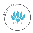 A logo with a blue lotus flower and the words "BLUEKOI LOTUS" in the center.