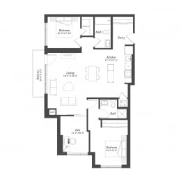  Floor Plan 2 Bed + Den Plan PH2.5A