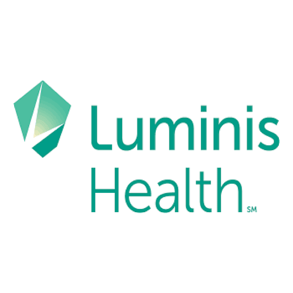 A logo with a green diamond shape and the words "Luminis Health" in green.