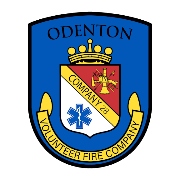 The image is of a badge for the Odenton Volunteer Fire Company, established in 1928.