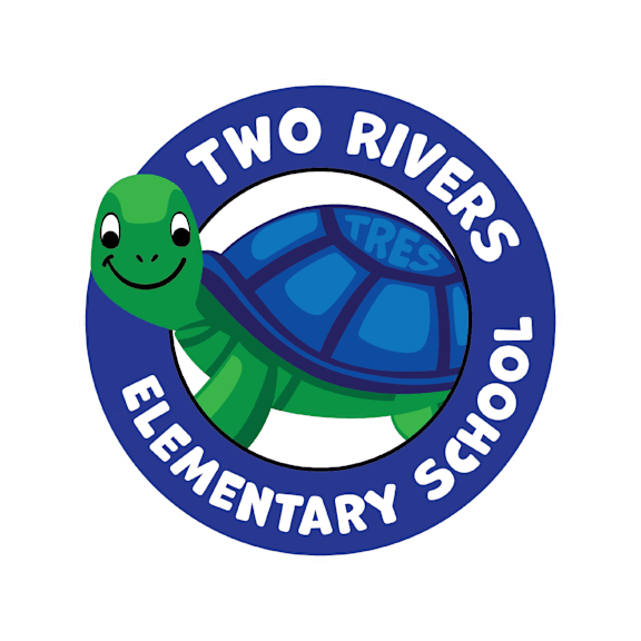 A logo for Two Rivers Elementary School featuring a turtle.