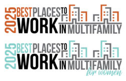 a logo for best places to work in family and work in multi family