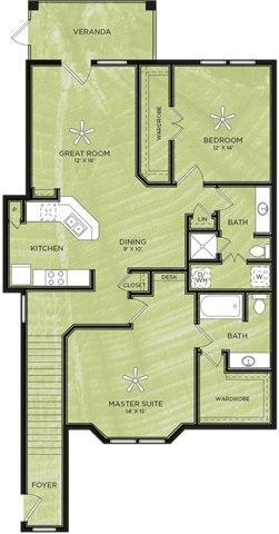 2 Bedroom 2 Bathroom Floor Plan