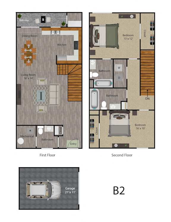 2 Bedroom Townhome Garage