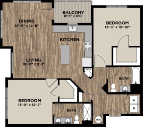 (B3) Two Bedrooms / Two Bathrooms Floor Plan at Arlo, Malvern