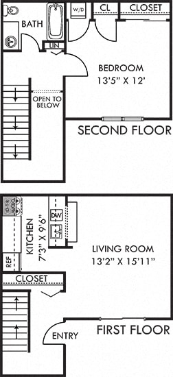 Snowshoe 1 bedroom townhome. 1st floor kitchen-living area. 2nd floor bedroom 1 bath. large closets. in-unit laundry.