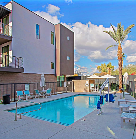 our apartments have a swimming pool and lounge chairs