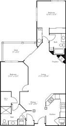General layout for the 2 bed, 2 bath Colonial floor plan at The Pinnacle at The Club at Brookfield Hills