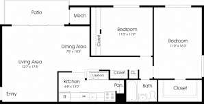2 BR Floor Plan at The Manor/The Manor East Apartments, Virginia