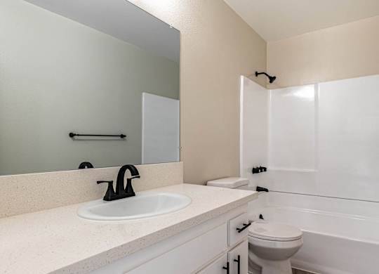the preserve at ballantyne commons apartment bathroom with sink toilet and shower at Colima Terrace Apts, Rowland Heights, 91748