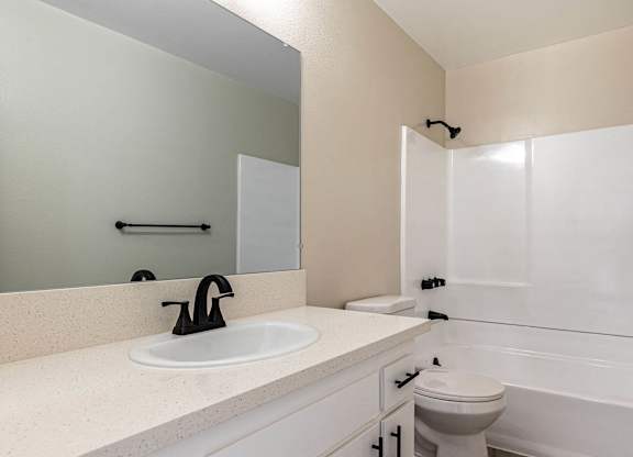 the preserve at ballantyne commons apartment bathroom with sink toilet and shower at Colima Terrace Apts, Rowland Heights, 91748
