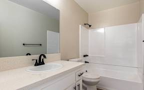 the preserve at ballantyne commons apartment bathroom with sink toilet and shower at Colima Terrace Apts, Rowland Heights, 91748