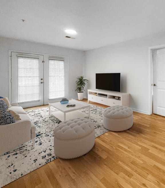 a living room with a couch and a tv
