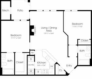 2 Bedroom 2 Bathroom Floor Plan at The Apartments at Cambridge Court, Maryland