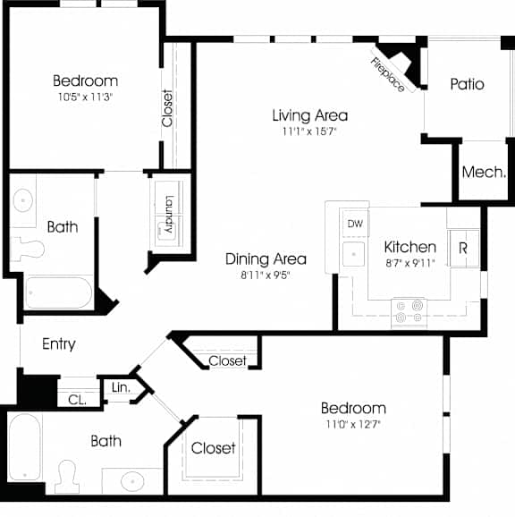 2 Bed Floor Plan at The Apartments at Cambridge Court, Rosedale, MD, 21237