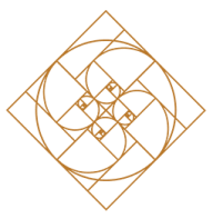 a golden fractal pentagram on a black background