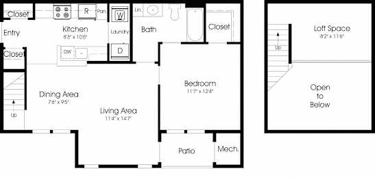 1 Bed 1 Bath Floor Plan at The Apartments at Cambridge Court, Rosedale, 21237