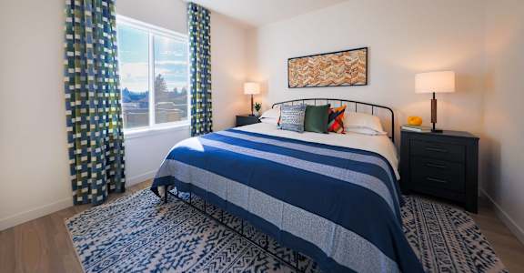 an overview of a bedroom with a bed and a window at Scouter's Mountain, Oregon