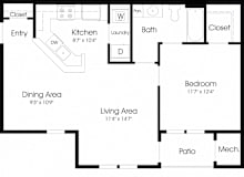 1 Bedroom Floor Plan at The Apartments at Cambridge Court, Rosedale, MD