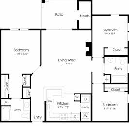 3 Bedroom Floor Plan at The Apartments at Cambridge Court, Rosedale