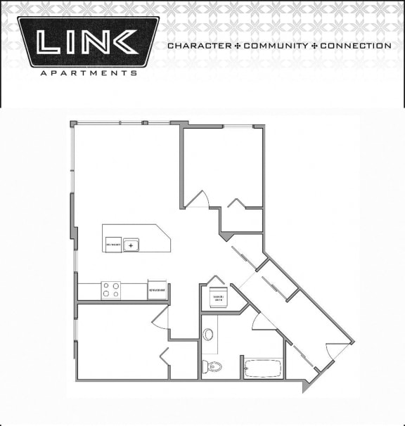 Traditional 2bd 1ba-B Floor Plan at Link, Washington