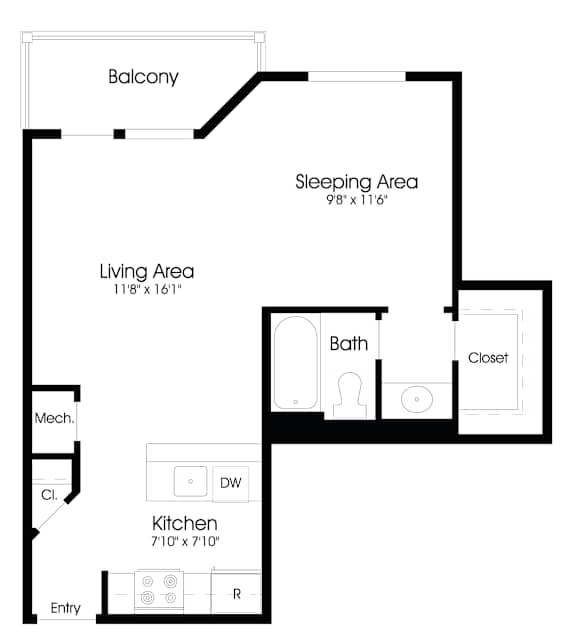 Studio 1BA Floor Plan at The Courts at Fair Oaks, Fairfax, VA