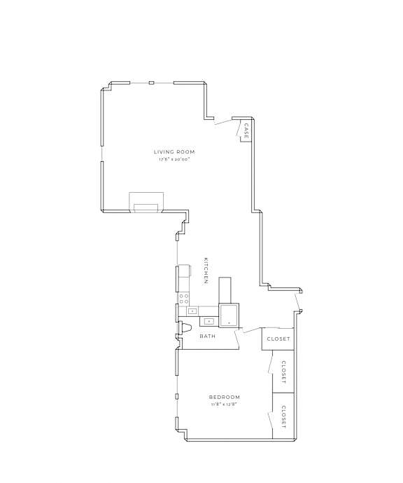 this black and white floor plan is an approximation of a 1 bedroom apartment