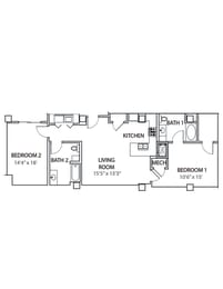 B13 Floor Plan at Residences at Forest Park, Saint Louis, 63108