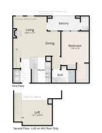 one bedroom floor plan at The Residences at King Farm, Rockville, MD