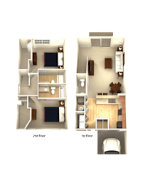  Floor Plan 2 Bedroom, 2.5 Bath w/ Garage