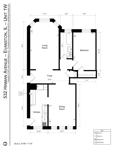 Floor Plan  One Bedroom (532-1W)