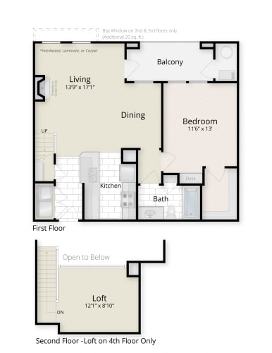 Floor Plan  one bedroom floor plan at The Residences at King Farm, Rockville, MD