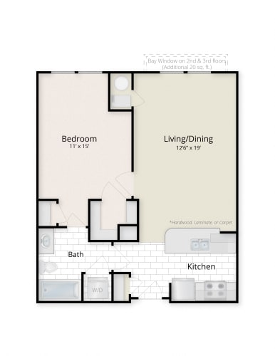 Floor Plan  1 Bedroom Floor Plan at The Residences at King Farm, Rockville, 20850
