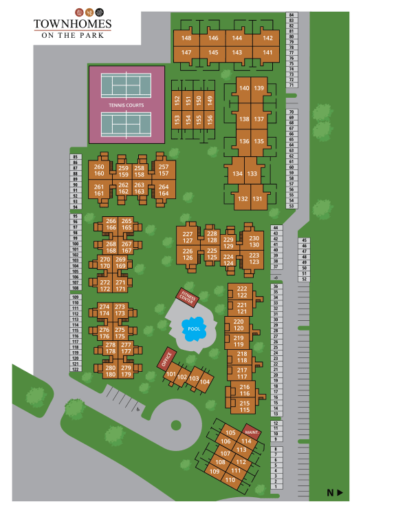 a map of the townhomes on the park