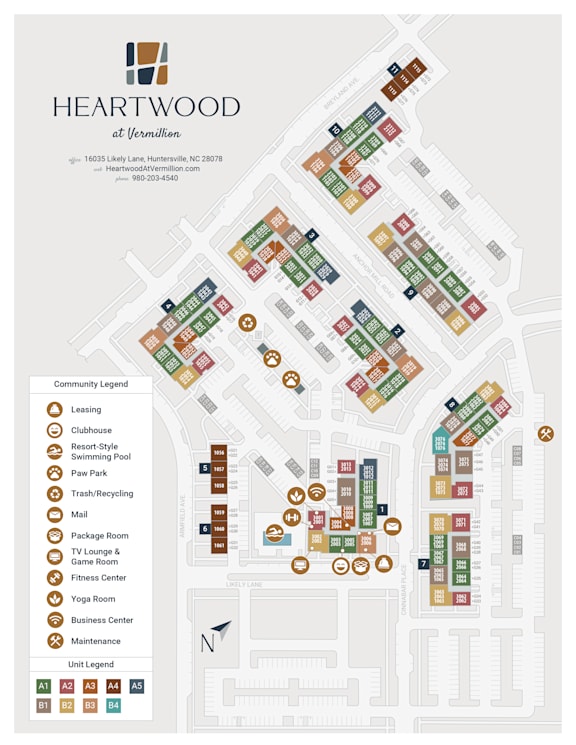 A map of Heartwood at Lansdowne showing the location of various amenities.
