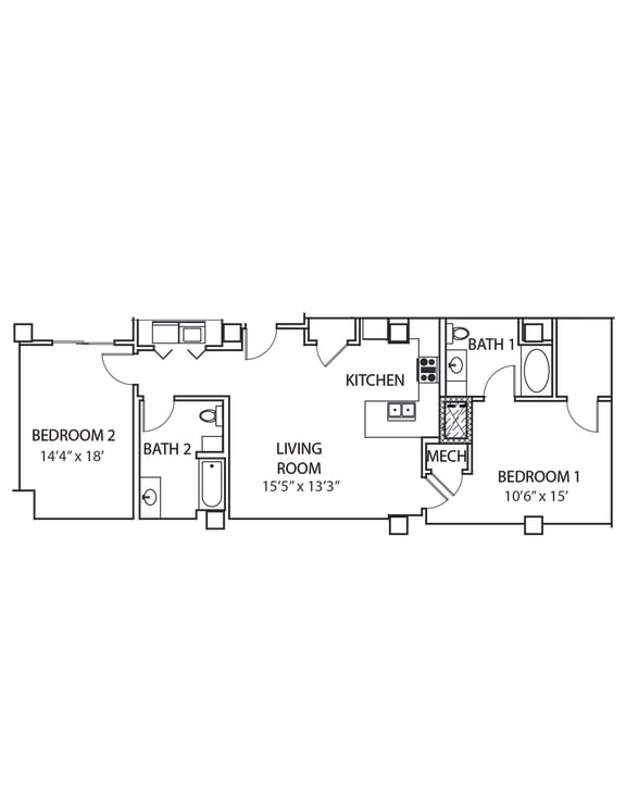 B13 Floor Plan at Residences at Forest Park, Saint Louis, 63108