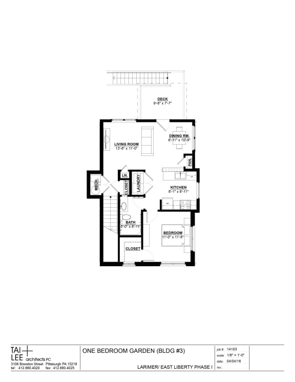 1 Bedroom 1 Bath Garden Unit-2D Floorplan, Cornerstone Village Pittsburgh, PA