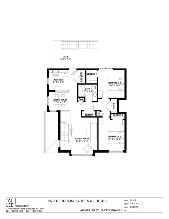 2 Bedroom 1 Bath Garden Unit 2D floor plan, Cornerstone Village Pittsburgh, PA