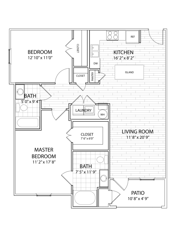 two bedroom apartment layout for units in round rock texas