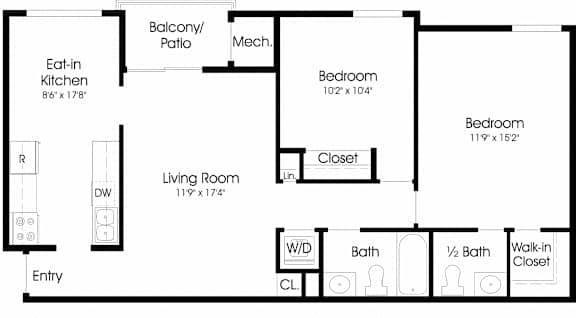 2 Bedroom Floor Plan at The Apartments at Canterbury, Maryland