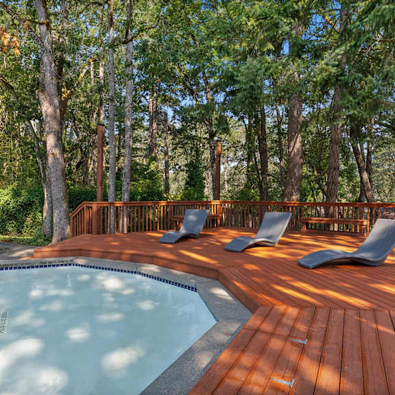 Wooden Deck around the pool at Timbre Apartments, Lakewood