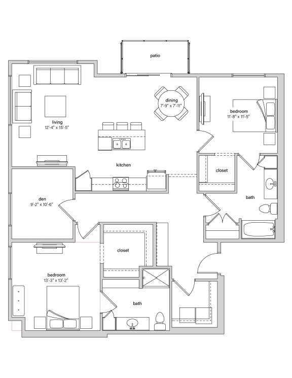 2 bed 2 bathroom C1 Floor Plan at The Crossings at Windsong, Prescott Valley, AZ, 86314