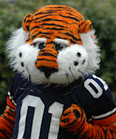 A tiger mascot wearing a football jersey with the number 01.