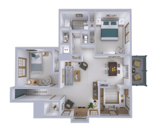  Floor Plan 2 Bed, 1 Bath Upper (C)