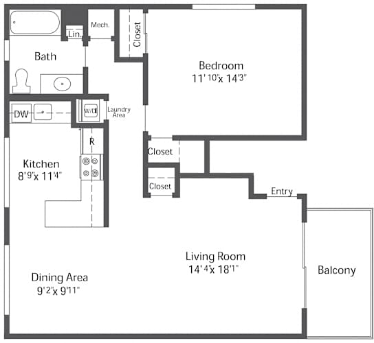 Floor Plan  1Bedroom 1 Bath Floor Plan at Chatham Hill, Chatham, NJ, 07928