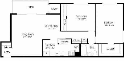  Floor Plan Manor East 2BR 1BA (925sf)