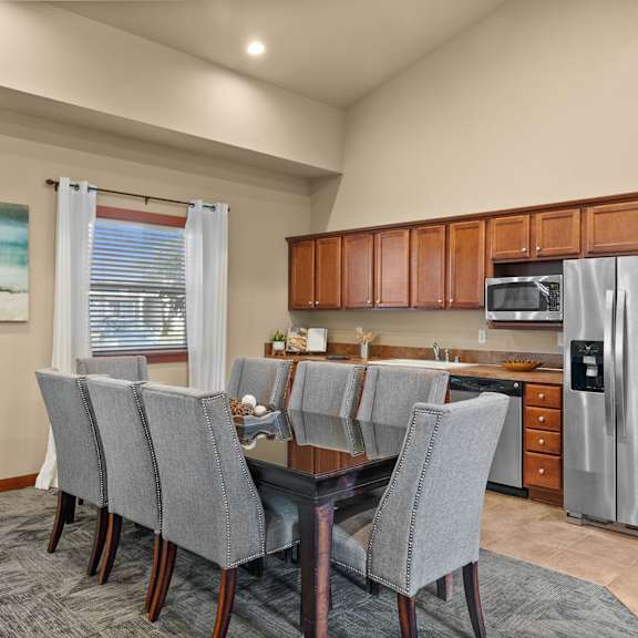 Modern Dining Room with Table and Chairs at Harbor Oaks, Steilacoom