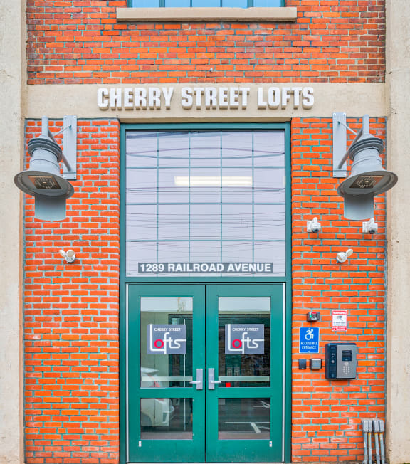 Property entrance Property entrance at Cherry Street Lofts in Bridgeport, CT, 06605