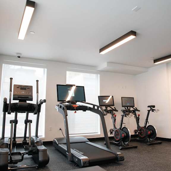a gym with various exercise machines and mirrors at Analog Tacoma, Tacoma, Washington