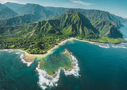 an aerial view of the coast and mountains at Waikele Towers in Waipahu, Hawaii 96797